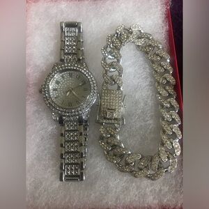 Silver Watch and Bracelet Set
